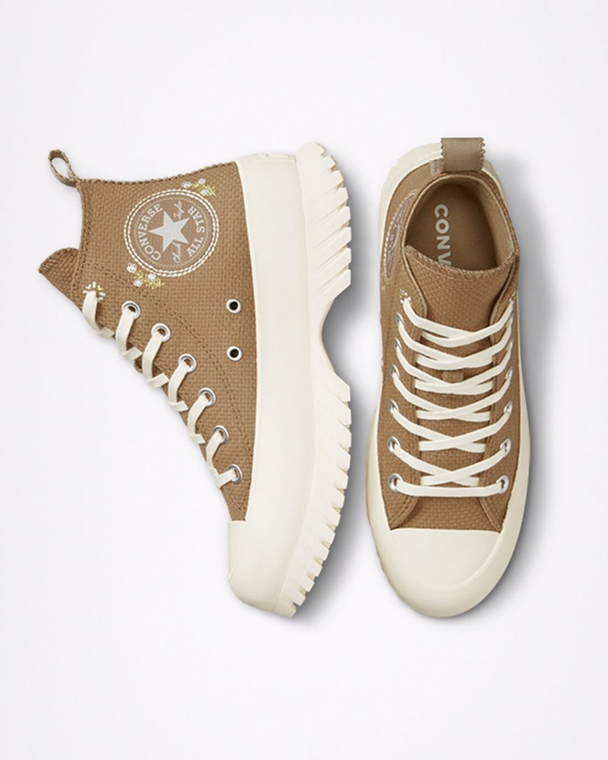 Women's Converse Chuck Taylor All Star Lugged 2.0 Autumn Embroidery High Top Platform Shoes Brown / Khaki | AU C01E5X